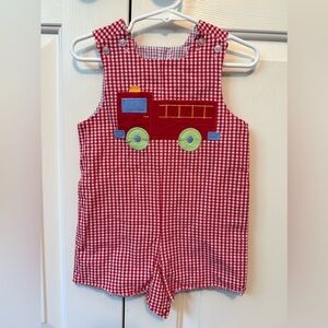 Bailey Boys 18m Red Gingham Fire Truck One-Piece Romper for Kids
